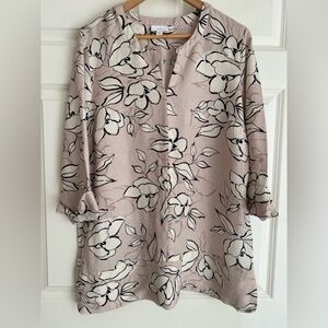 J. Jill Women's Linen-Blend Floral Tunic Blouse Size M 3/4 Sleeves Elegant Chic
